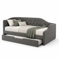 Lit banquette gigogne en tissu polyester gris, 2 couchages 90 x 200 cm et 90 x 190 cm, dimensions 216 x 100 x 90 cm