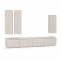 Ensemble meuble TV mural 4 pièces en MDF beige clair avec façades rainurées, meuble bas 240 × 40 × 45 cm et 3 caissons 35 × 30 × 100 cm
