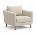Fauteuil de salon 1 place en tissu beige avec accoudoirs droits et pieds en bois massif, 87 × 83 × 84 cm