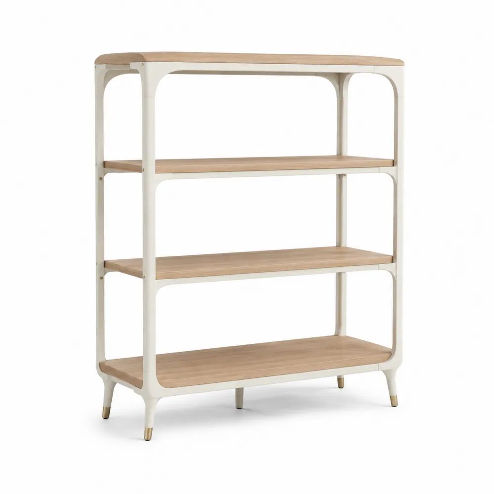 Bibliothèque ouverte en bois à 4 niveaux, blanc et chêne naturel, 100 × 40 × 120 cm