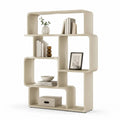 Bibliothèque étagère en MDF beige à niches asymétriques et angles arrondis, 120 × 30 × 160 cm
