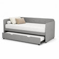 Lit banquette gigogne 2 couchages 90 × 190 cm en tissu gris clair avec sommiers à lattes, 205 × 99 × 83 cm