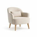 Fauteuil de salon 1 place en tissu beige crème avec coussin et pieds en bois, 77 x 78 x 82 cm