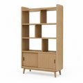 Bibliothèque en MDF plaqué chêne naturel avec 6 niches et 2 portes coulissantes, 100 × 35 × 180 cm