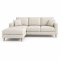 Canapé d’angle 3 places en L avec méridienne gauche, revêtement en polyester beige, 230 × 150 × 85 cm