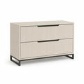 Meuble TV rectangulaire à 2 tiroirs en MDF et acier, beige et noir, 100 × 40 × 75 cm