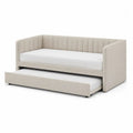 Lit gigogne banquette en tissu beige, 2 couchages de 90 x 190 cm, 205 x 100 x 85 cm