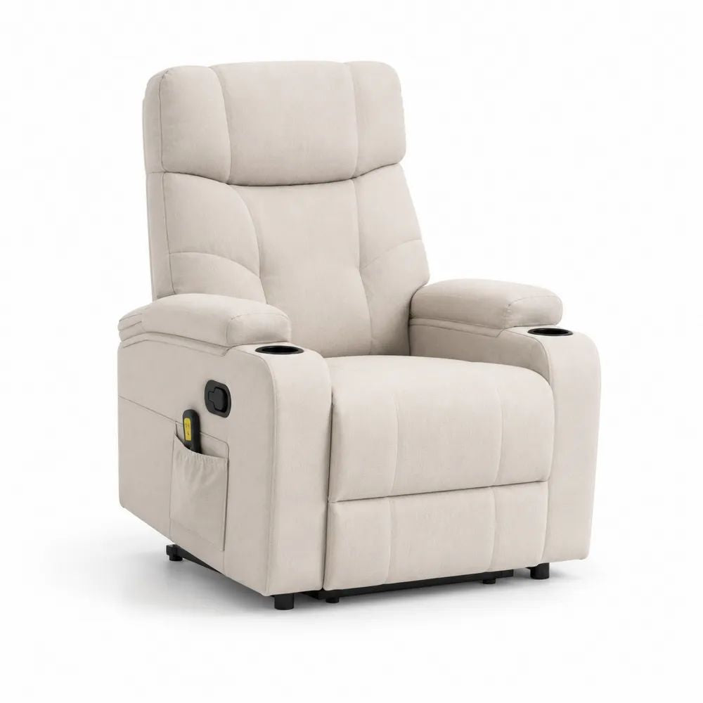 Fauteuil relax massant et chauffant en microfibre polyester beige clair, 92 × 94 × 105 cm