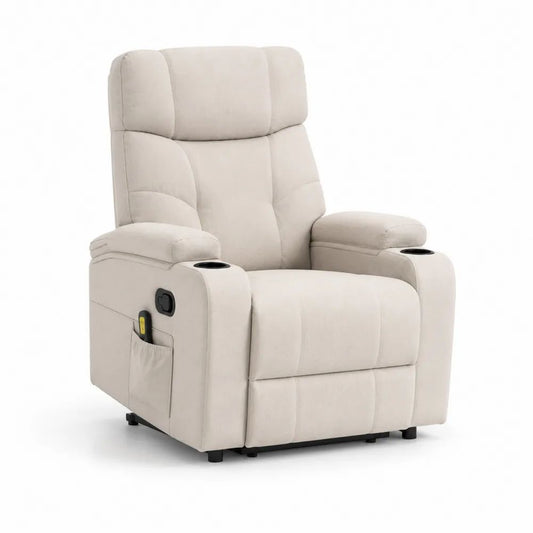 Fauteuil relax massant et chauffant en microfibre polyester beige clair, 92 × 94 × 105 cm
