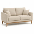 Canapé droit 2 places en tissu polyester beige avec pieds en bois marron clair, 160 x 85 x 84 cm
