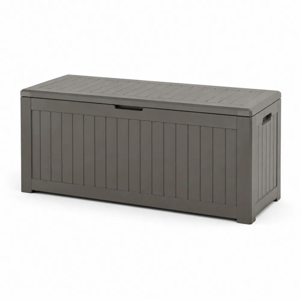 Coffre de jardin extérieur en polypropylène taupe 270 L, 116,7 × 44,7 × 57 cm