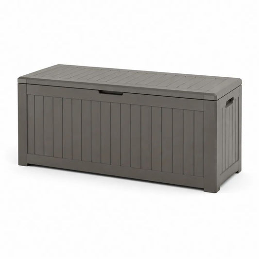 Coffre de jardin extérieur en polypropylène taupe 270 L, 116,7 × 44,7 × 57 cm