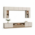 Ensemble meuble téléviseur mural avec rangements en panneaux MDF, grège et brun clair, 300 × 40 × 220 cm
