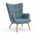 Fauteuil de salon capitonné en tissu et bois massif bleu clair, 76 × 82 × 101 cm