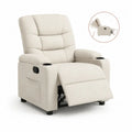 Fauteuil relax manuel en tissu beige clair avec dossier haut, repose-pieds, 2 porte-gobelets et poche latérale, 88 × 92 × 105 cm