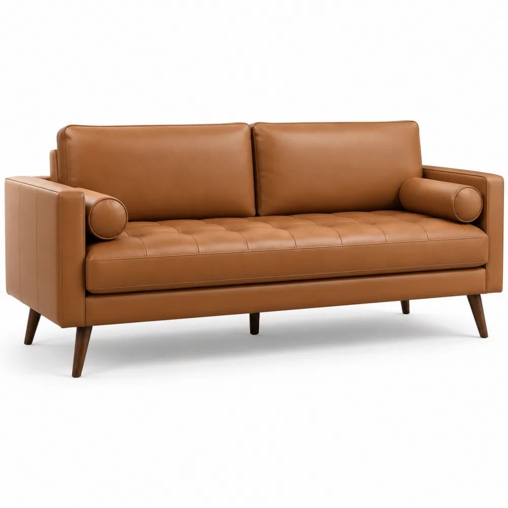 Canapé 3 places en simili cuir PU camel, 190 × 80 × 82 cm