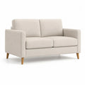 Canapé droit 2 places en polyester beige avec pieds en bois massif brun clair, 150 x 80 x 82 cm