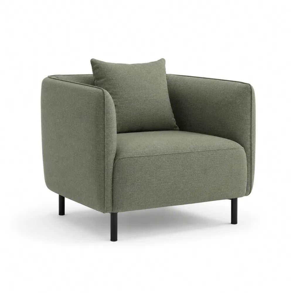 Fauteuil rembourré 1 place en polyester et acier, vert sauge et noir, 88 × 82 × 78 cm
