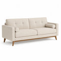 Canapé droit 3 places en polyester beige avec pieds en bois massif, 190 x 82 x 85 cm